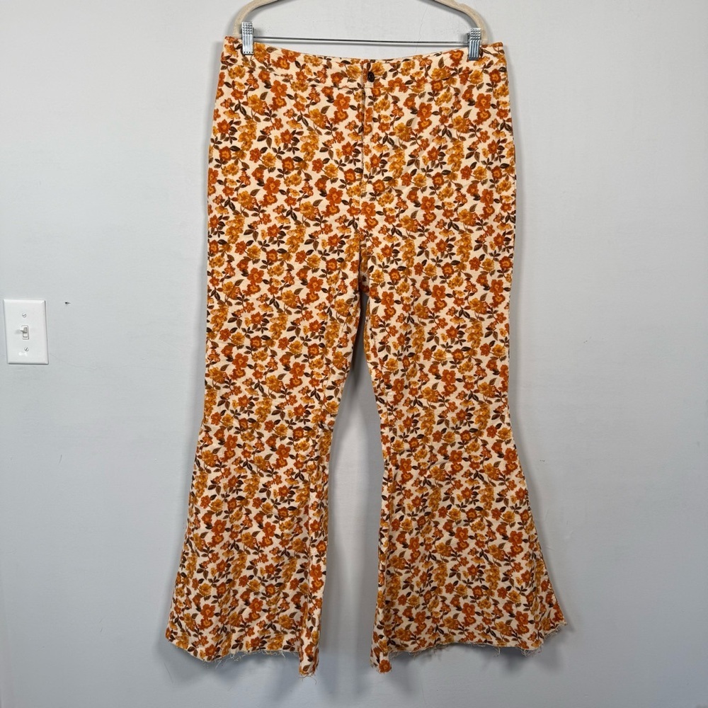Versona Floral Boot Cut Pants - Orange and Brown